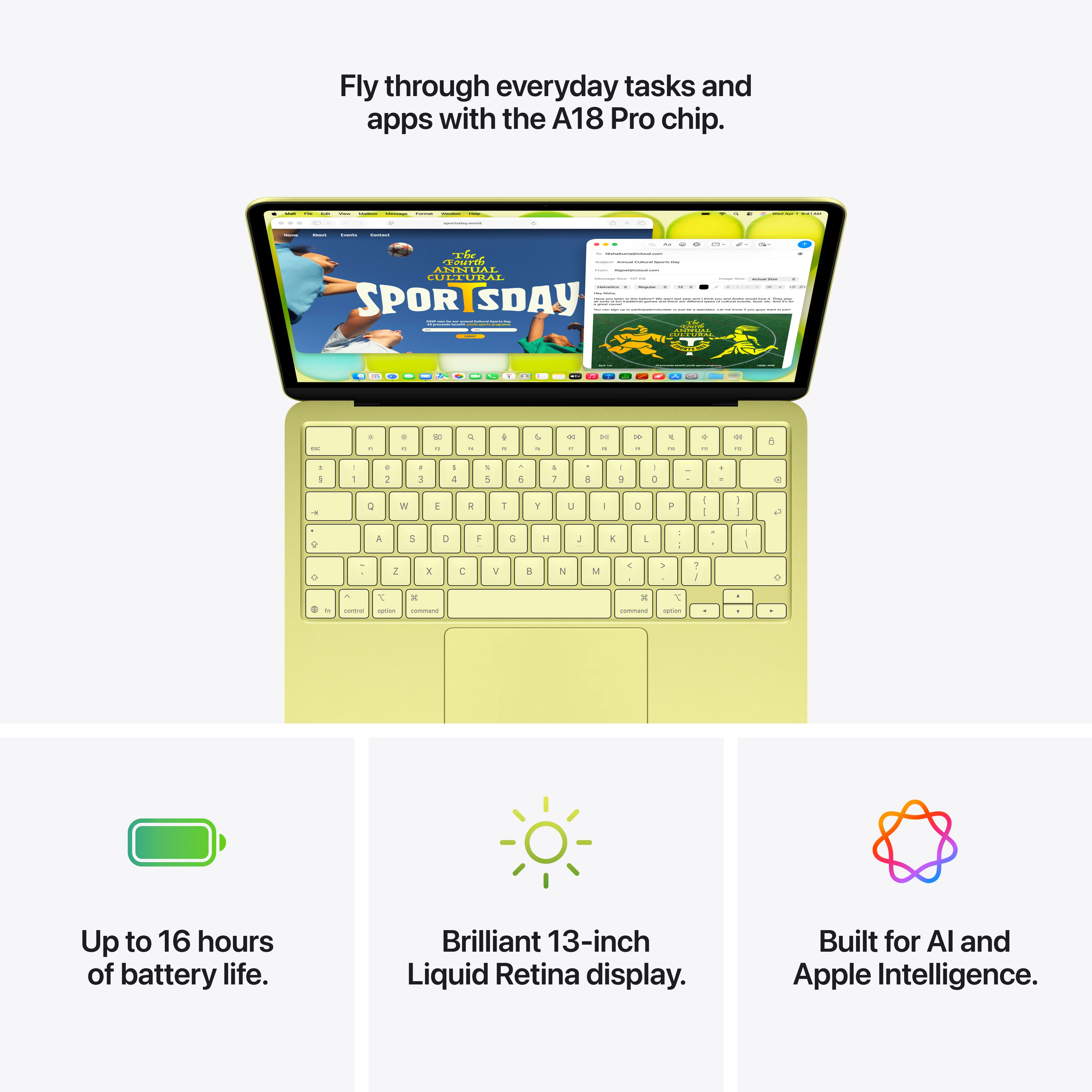 13-inch MacBook Neo: Apple A18 Pro-chip met 6‑core CPU en 5‑core GPU, Magic Keyboard, 8 GB, 256 GB SSD - Zilver (Azerty FR) - Image 9