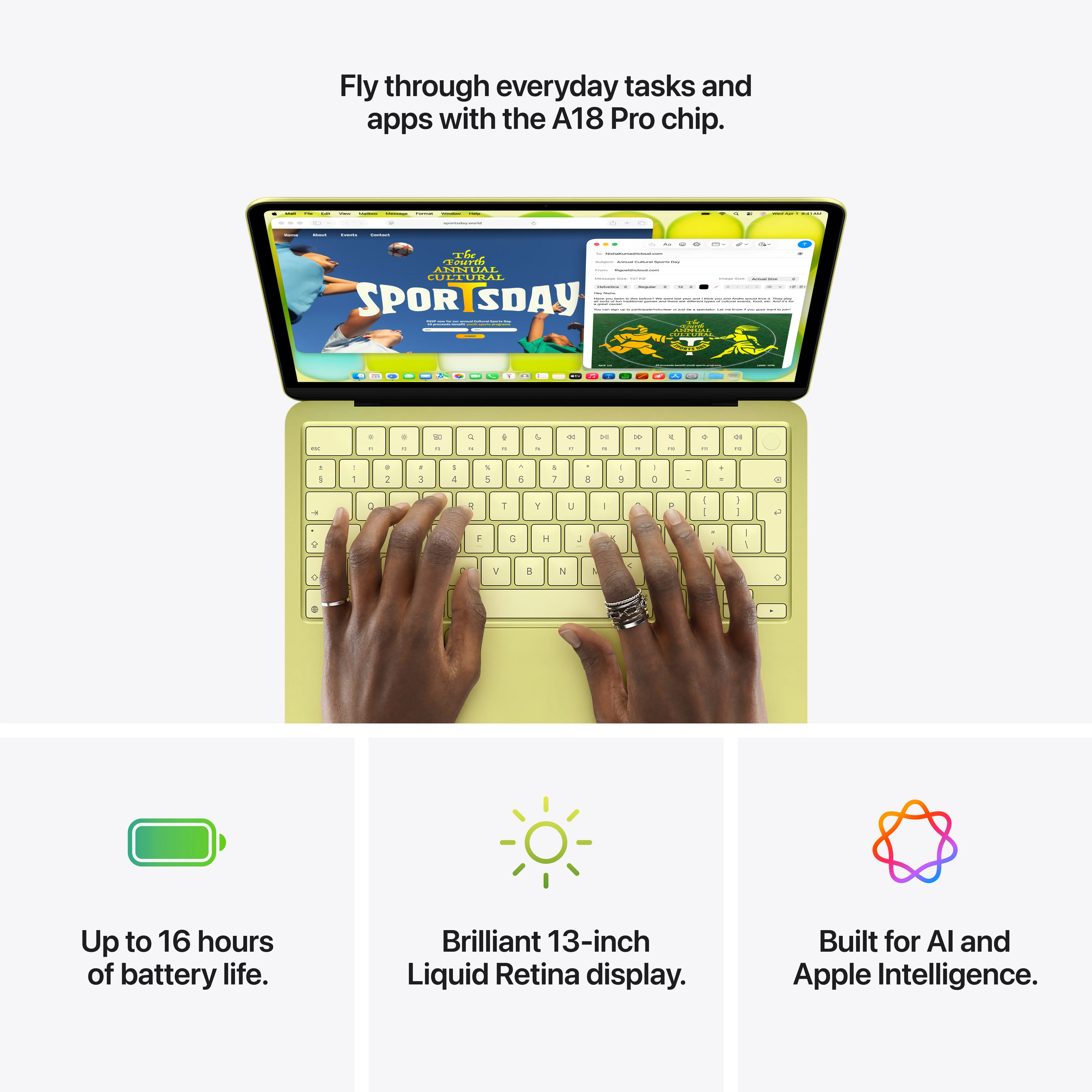 13-inch MacBook Neo: Apple A18 Pro-chip met 6‑core CPU en 5‑core GPU, Magic Keyboard met Touch ID, 8 GB, 512 GB SSD - Indigo (Azerty FR) - Image 9
