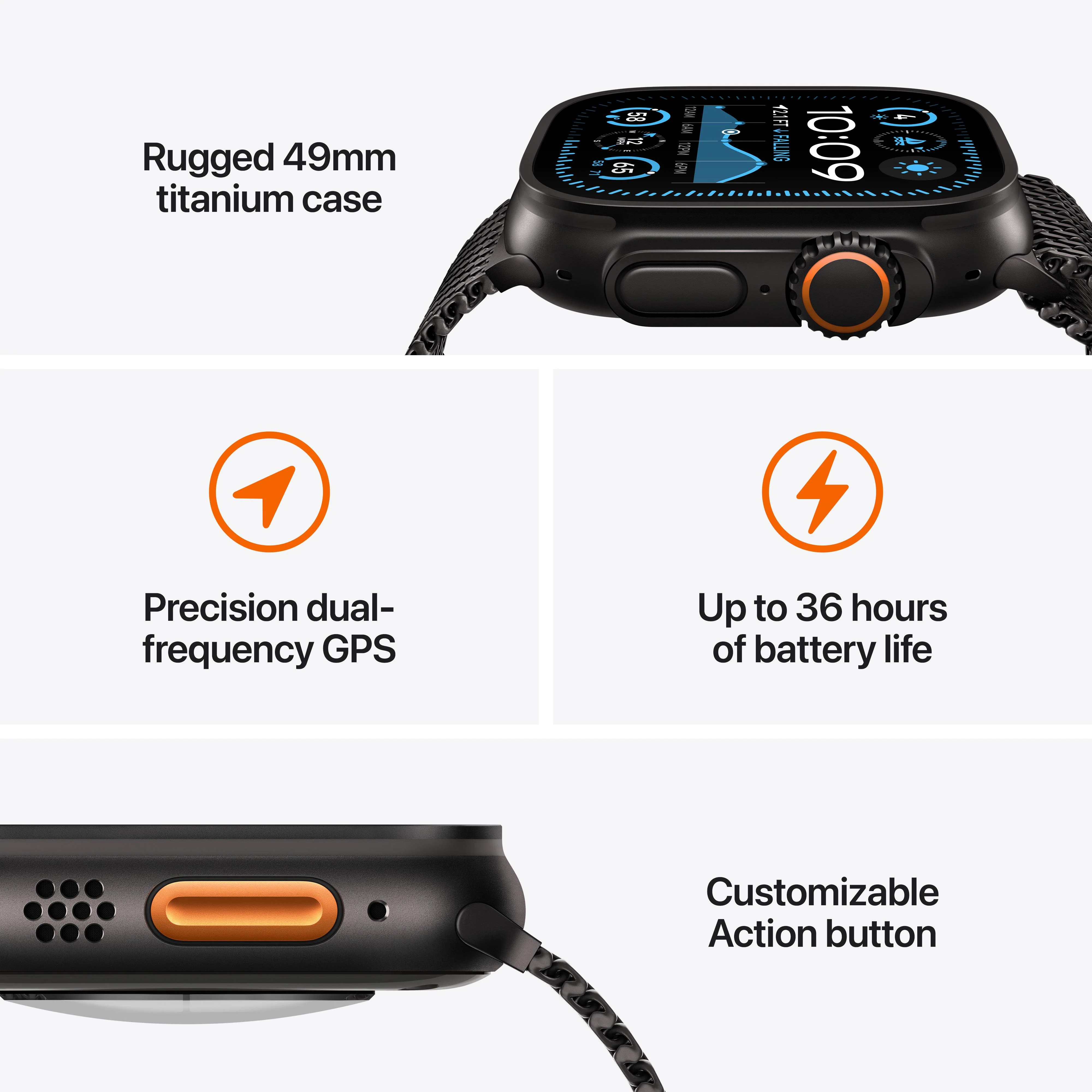 EOL Apple Watch Ultra 2 (GPS + Cellular) • 49-mm kast van zwart titanium • Zwart Trail‑bandje - S/M - Image 3