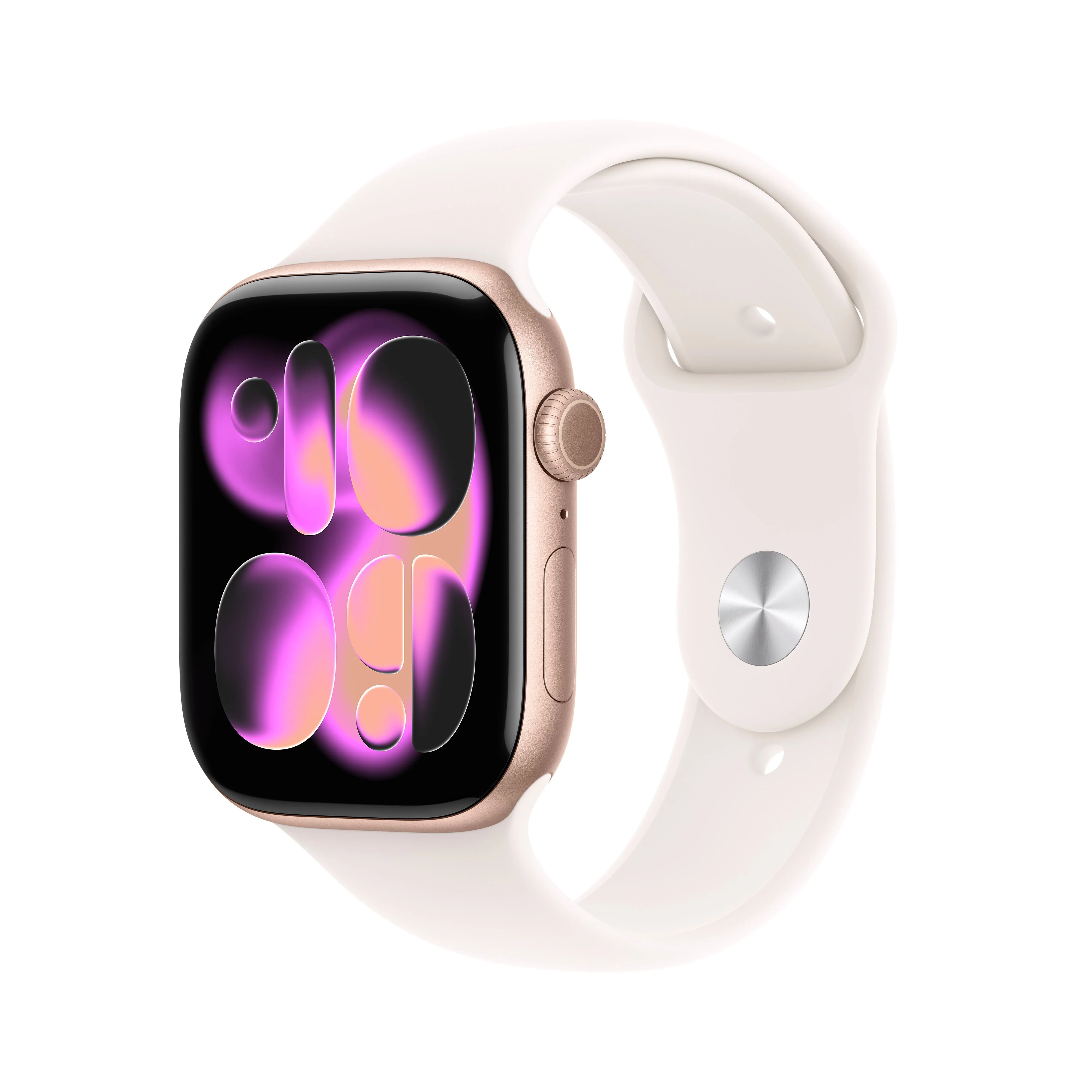 Apple Watch Series 11 (GPS) • 46‑mm kast van roségoudkleurig aluminium • Rosé sportbandje - M/L