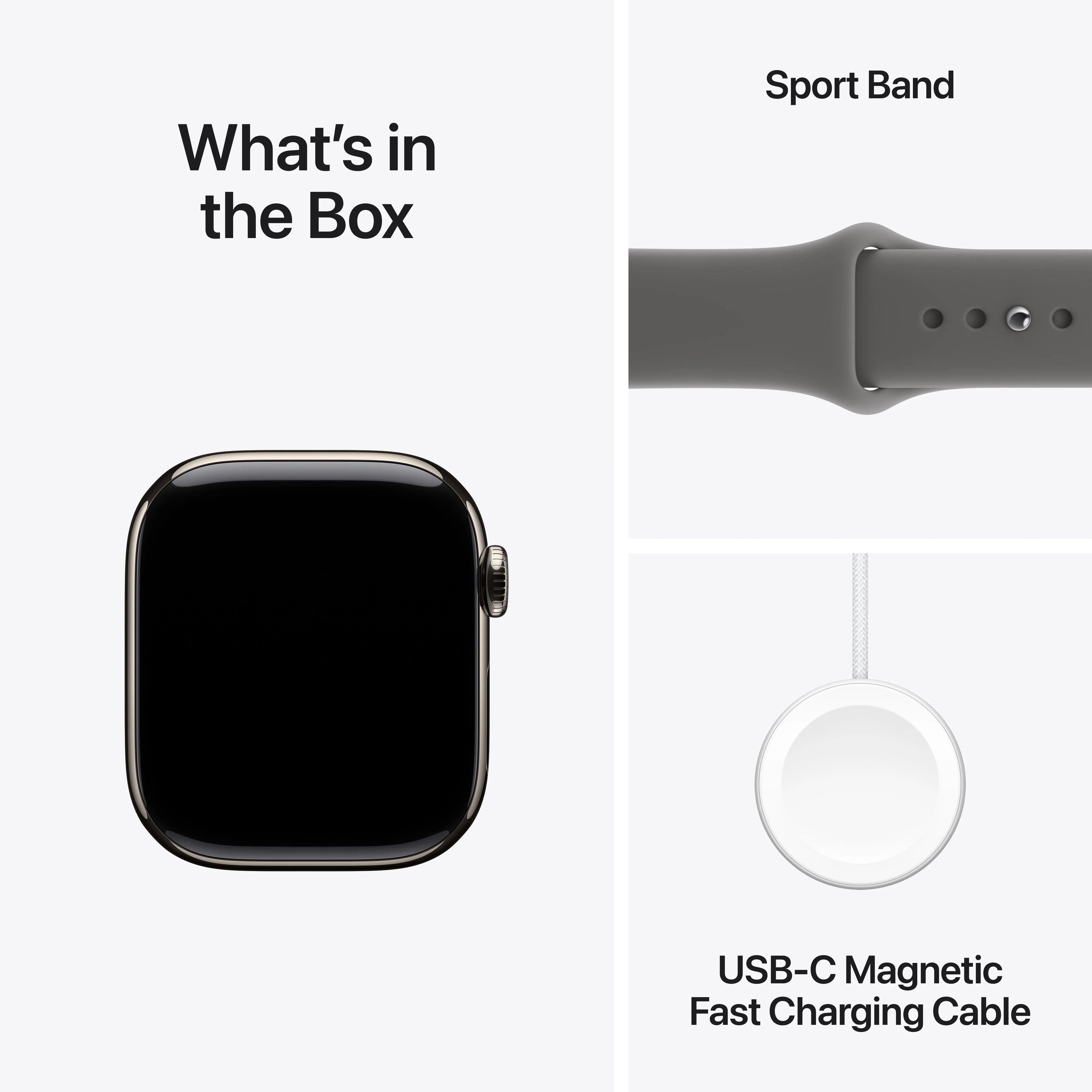 Apple Watch Series 11 (GPS + Cellular) • 42‑mm kast van naturel titanium • Rotsgrijs sportbandje - M/L - Image 8