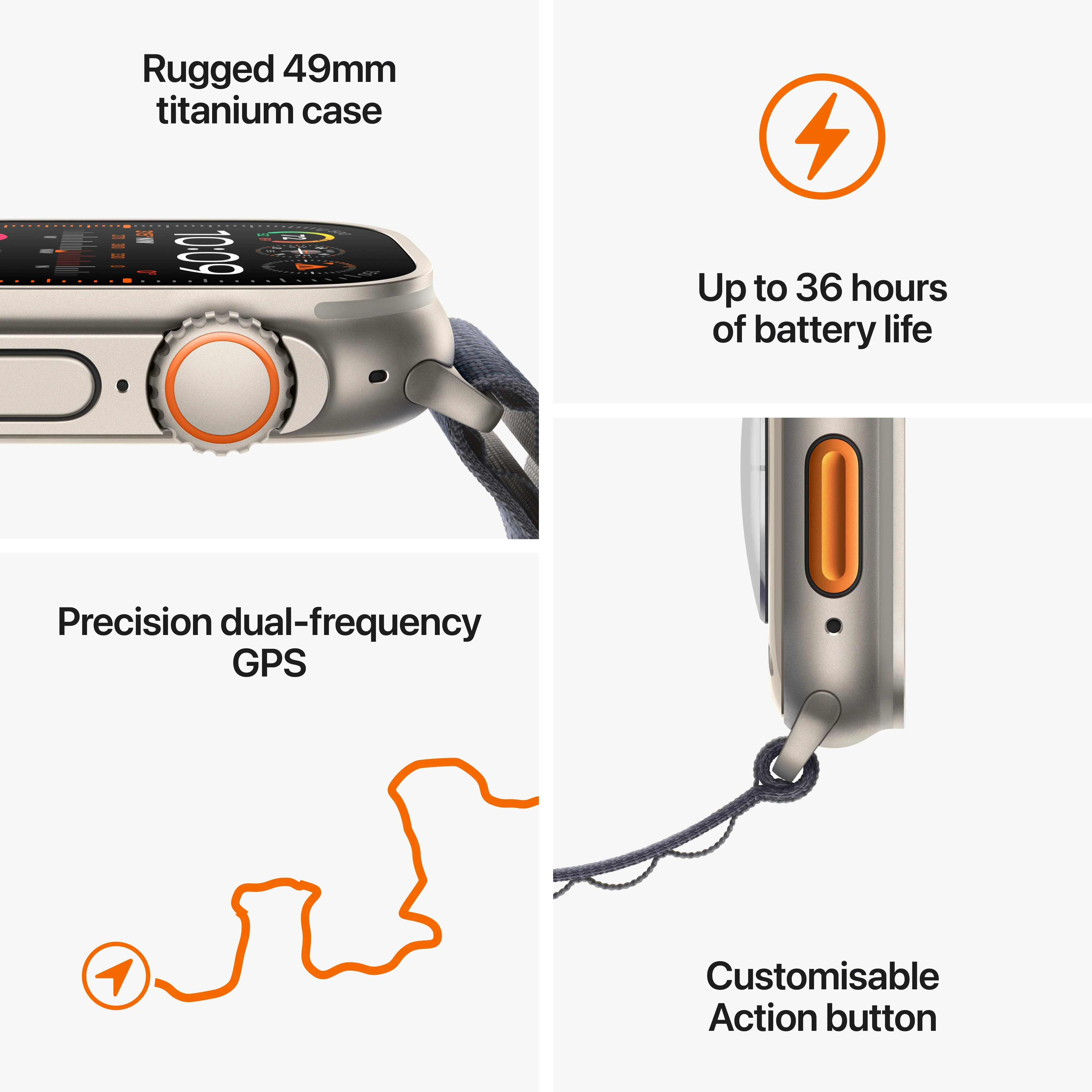 EOL Apple Watch Ultra 2 (GPS + Cellular) • 49-mm kast van titanium • Oranje/beige Trail‑bandje - M/L - Image 8