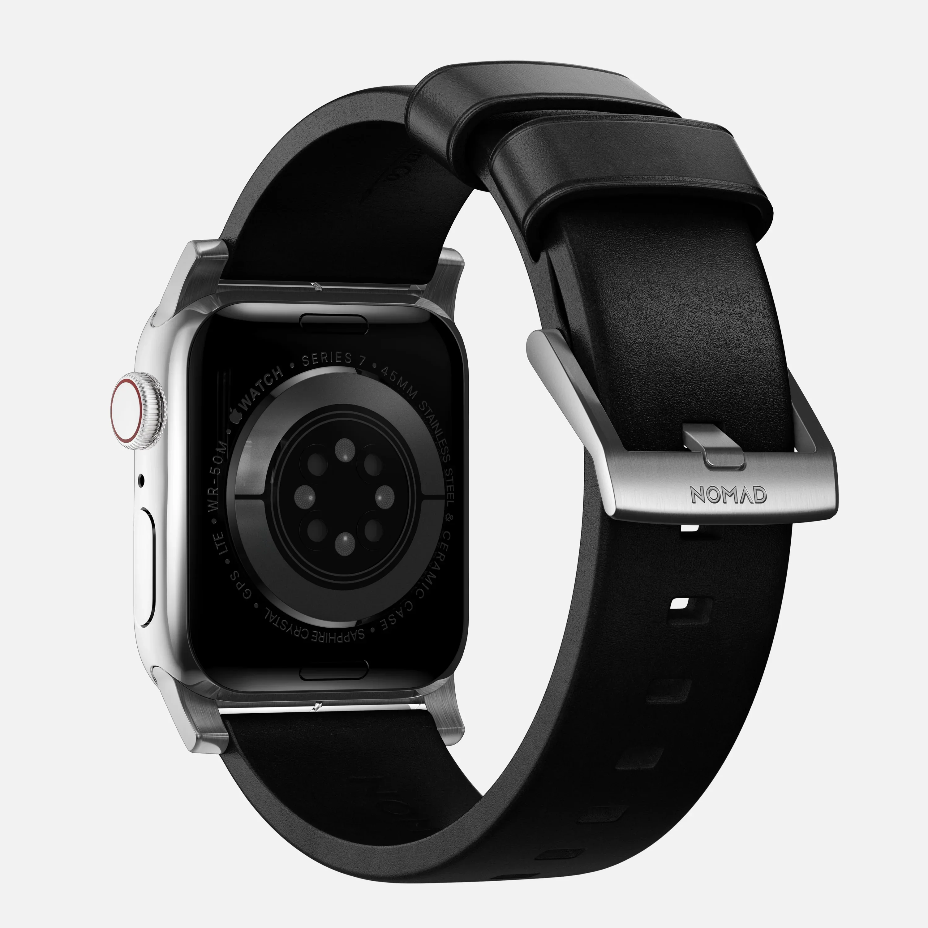 Nomad Bandje - Modern - 44/45/46/49 mm - Zwart - Zilveren Hardware