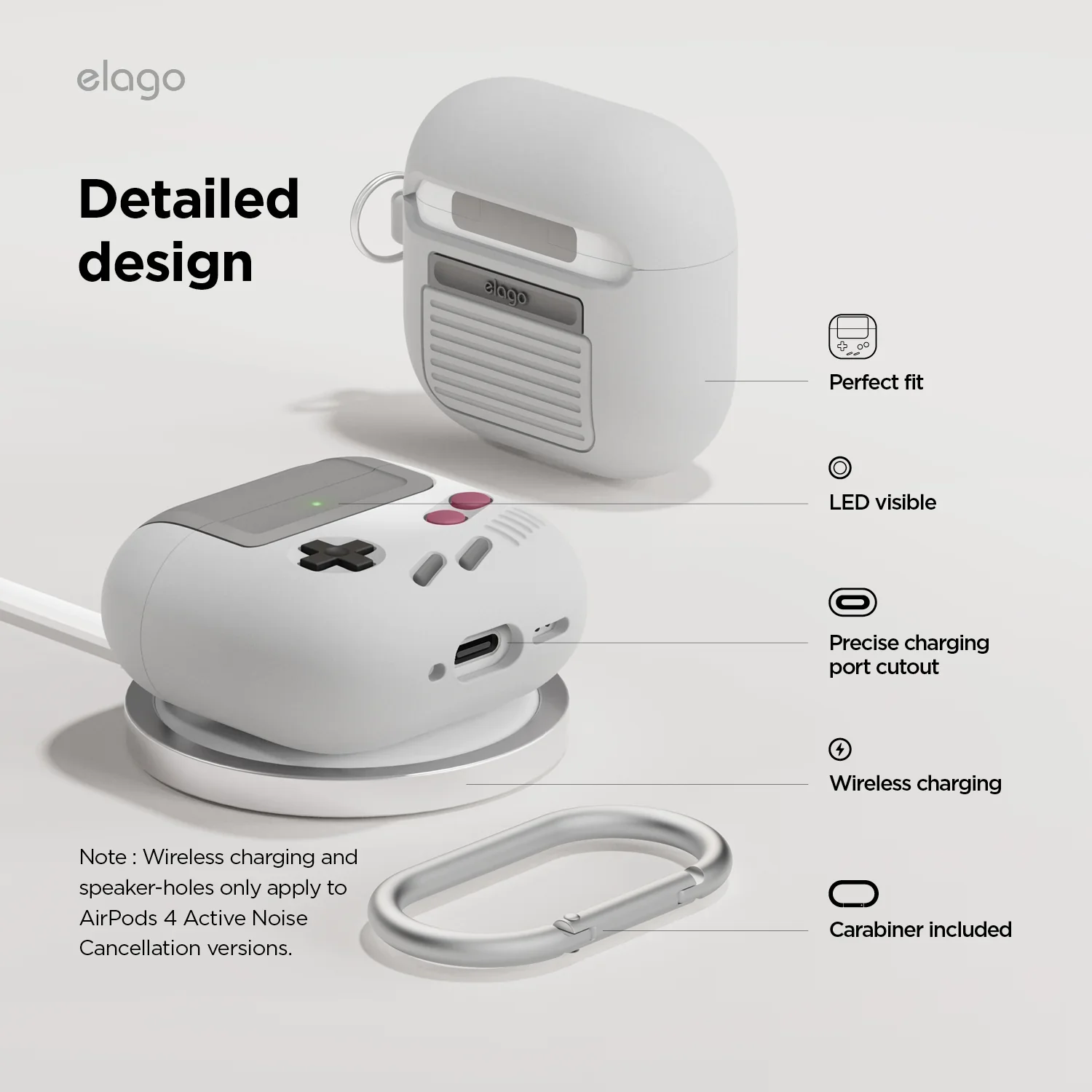 Elago Gameboy Hang Case voor AirPods 4 - Lichtgrijs - Image 3