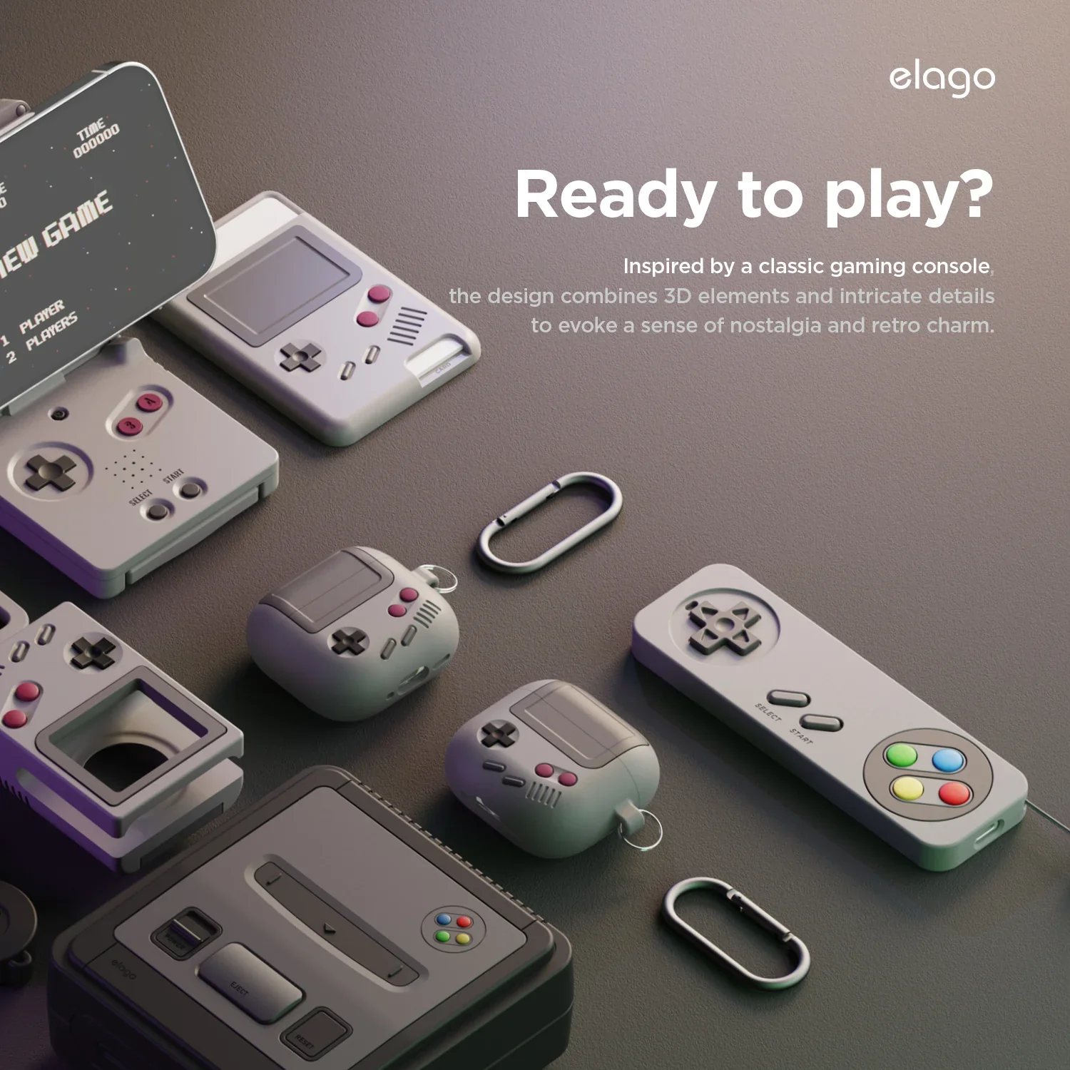 Elago Gameboy Hang Case voor AirPods 4 - Lichtgrijs - Image 4