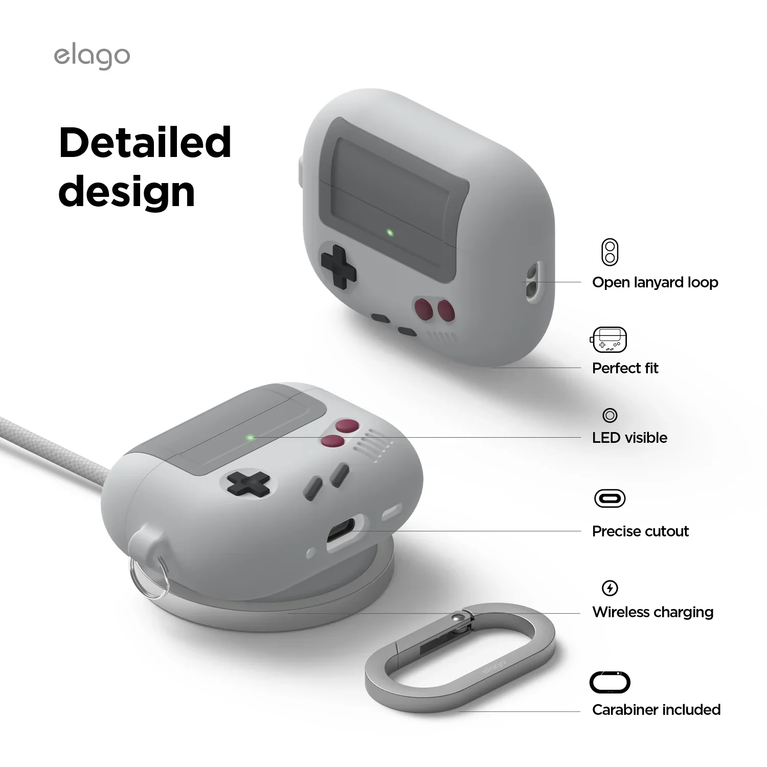 Elago Gameboy Hang Case voor AirPods Pro (3e gen.) - Lichtgrijs - Image 4