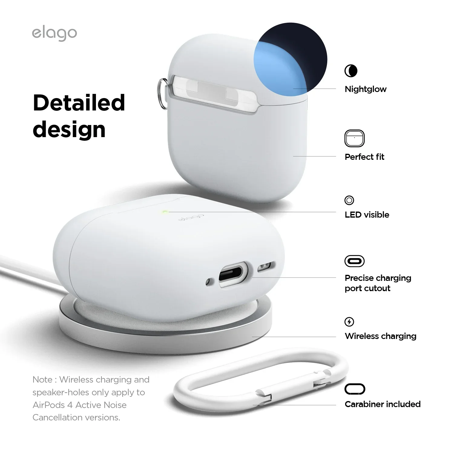 Elago Silicone Hang Case voor AirPods 4 - Wit (Nightglow blue) - Image 4