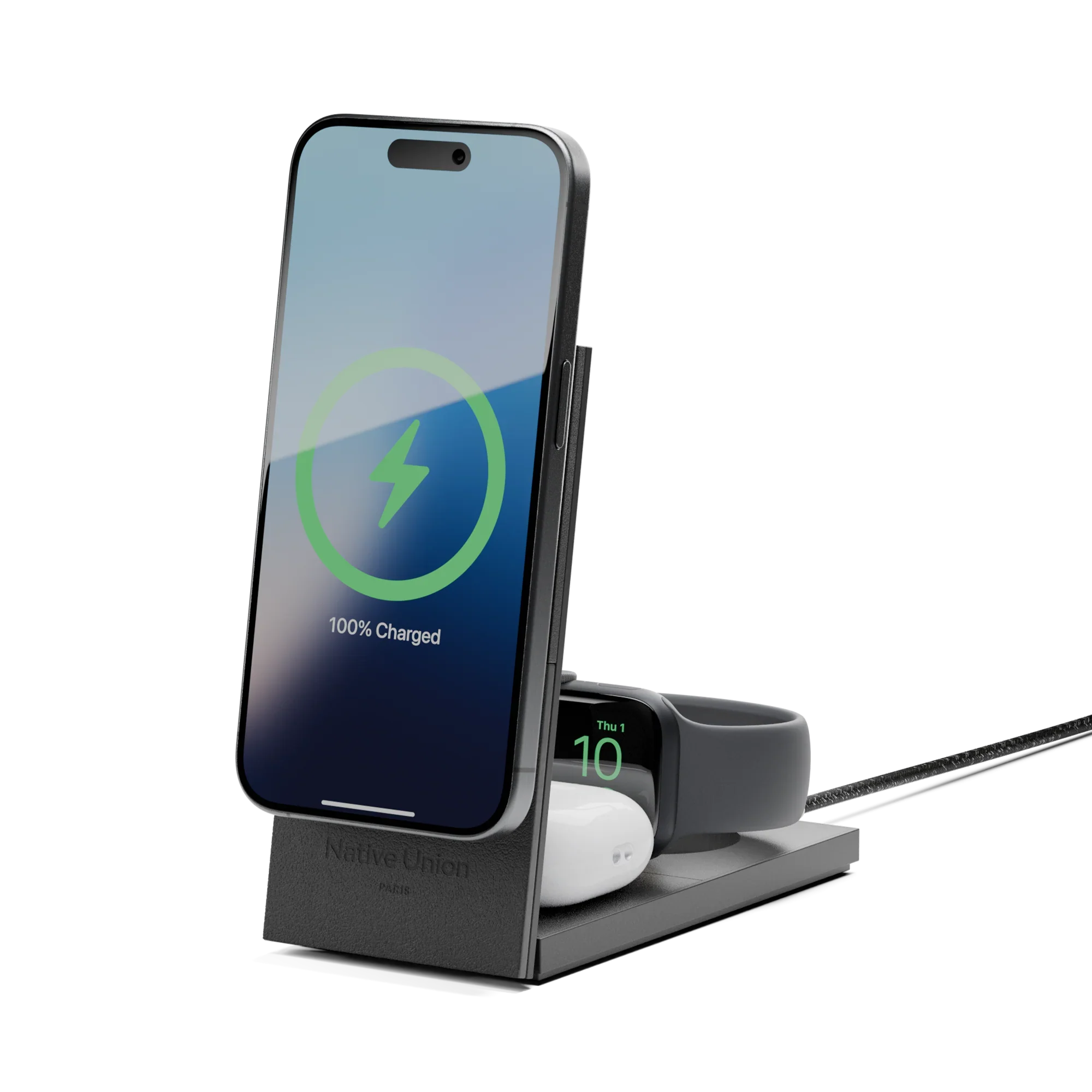 Native Union Rise | 3-in-1 magnetisch draadloze lader met Qi2 - Zwart