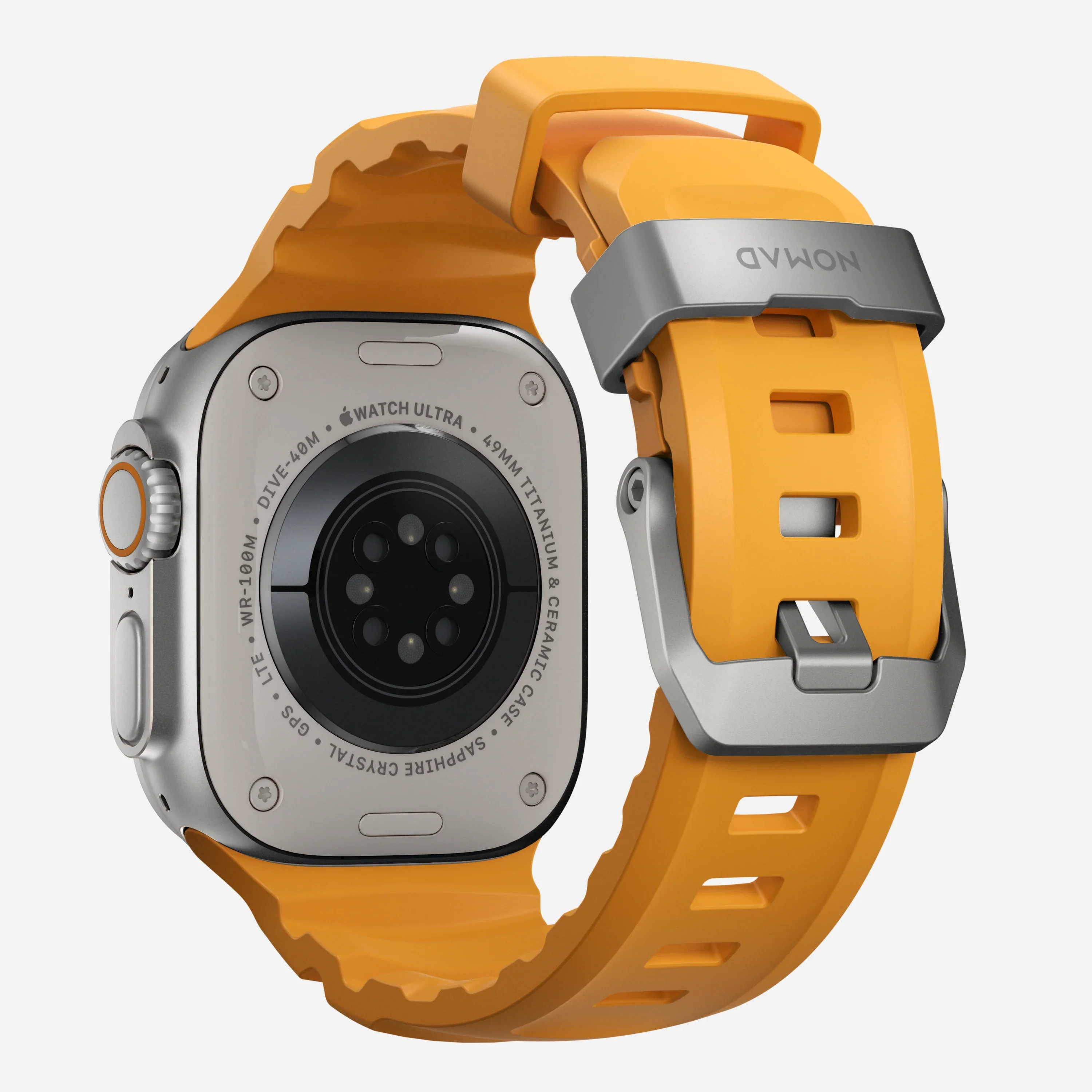 Nomad Rocky Point bandje - 44/45/46/49 mm - Geel - Zilveren hardware