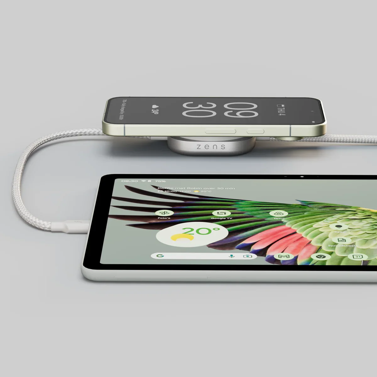 Zens Pro 2 | Wireless Charger - Charging Cable USB-C/USB-C - Wit - Image 2